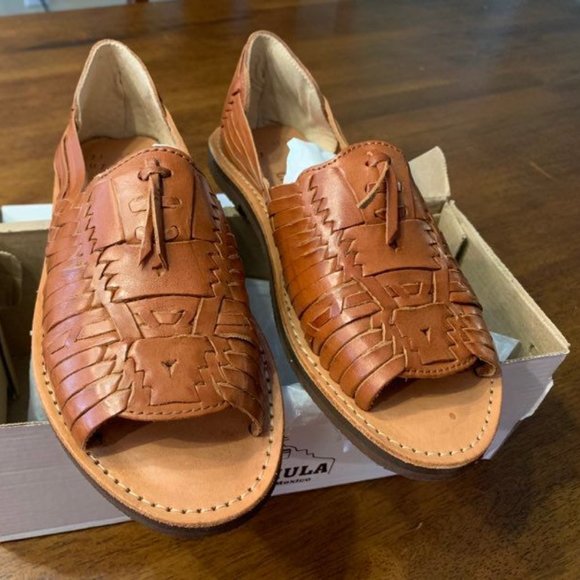 New Chamula Huarache Open toe Flat Leather Sandal Tan Sz 7 - Picture 1 of 4